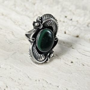 Vintage Silver and Malachite Southwest Style Ring